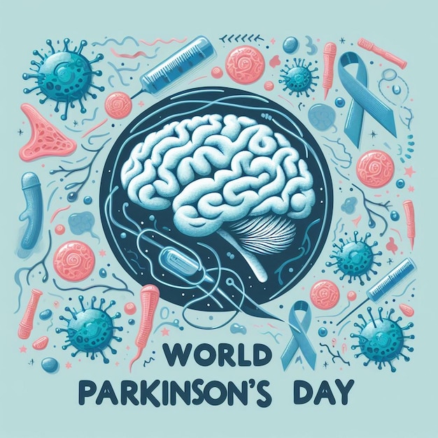 World parkinsons day banner with brain and neurons