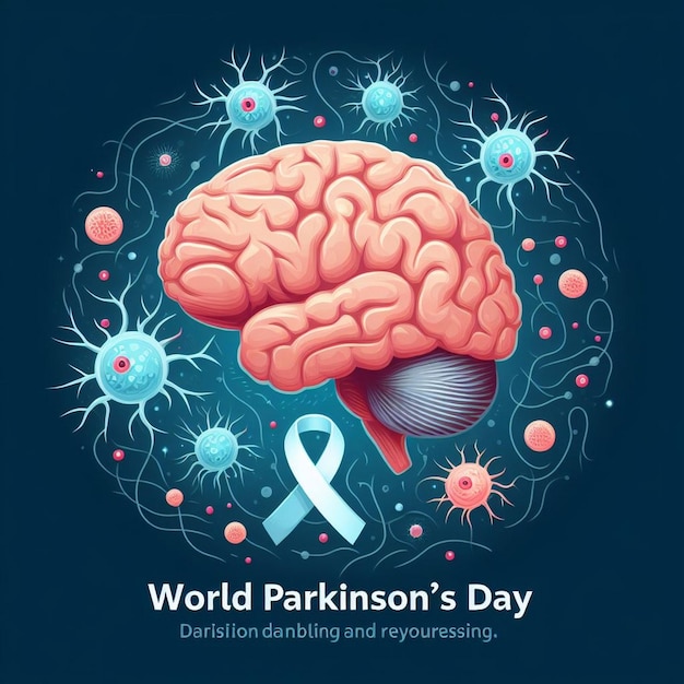 World parkinsons day banner with brain and neurons