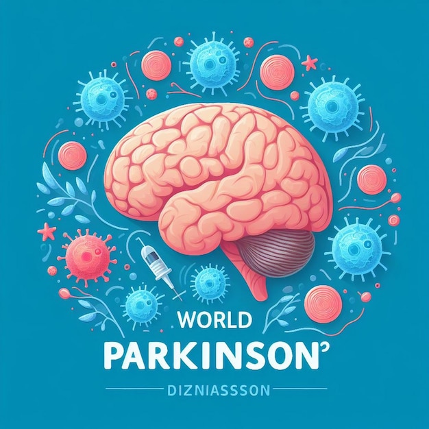 World parkinsons day banner with brain and neurons