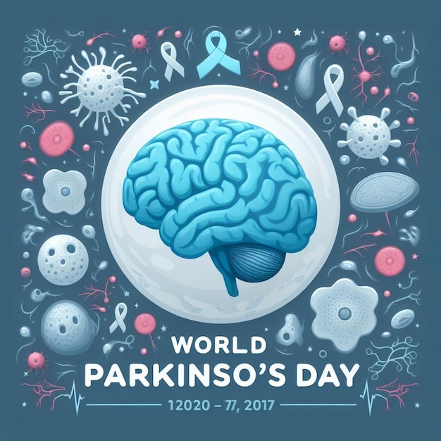 World parkinsons day banner with brain and neurons