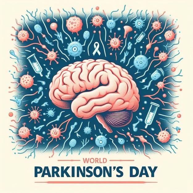 World parkinsons day banner with brain and neurons