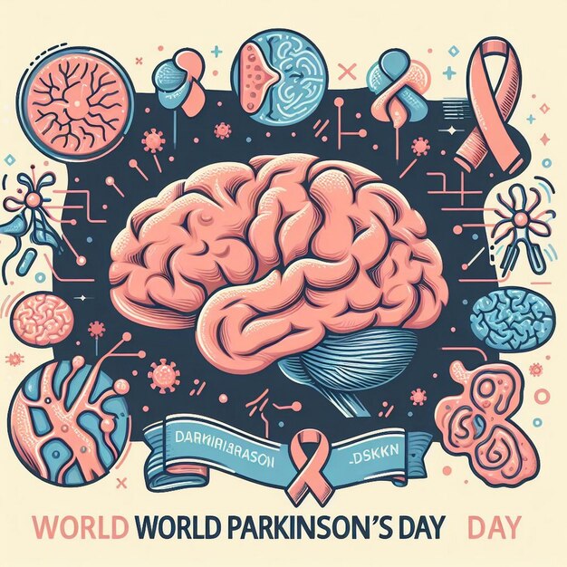 World parkinsons day banner with brain and neurons