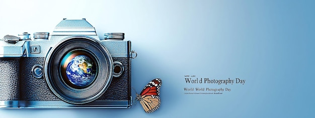 Photo world photography day 19 august photographer with banner logo camera vector illustration with ba