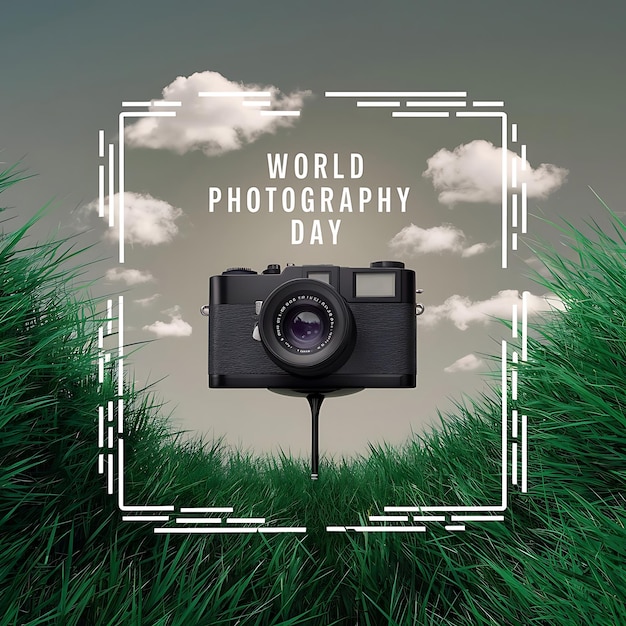 World photography day background with camera and nature vector illustration