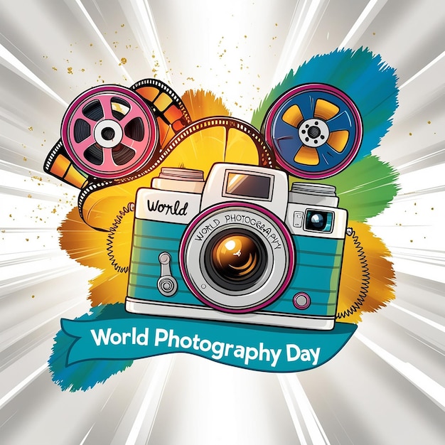 World photography day background with camera and nature vector illustration