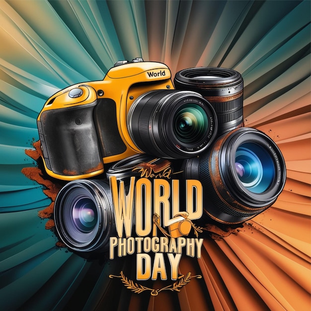 World Photography Day card poster or tshirt design with gradient background