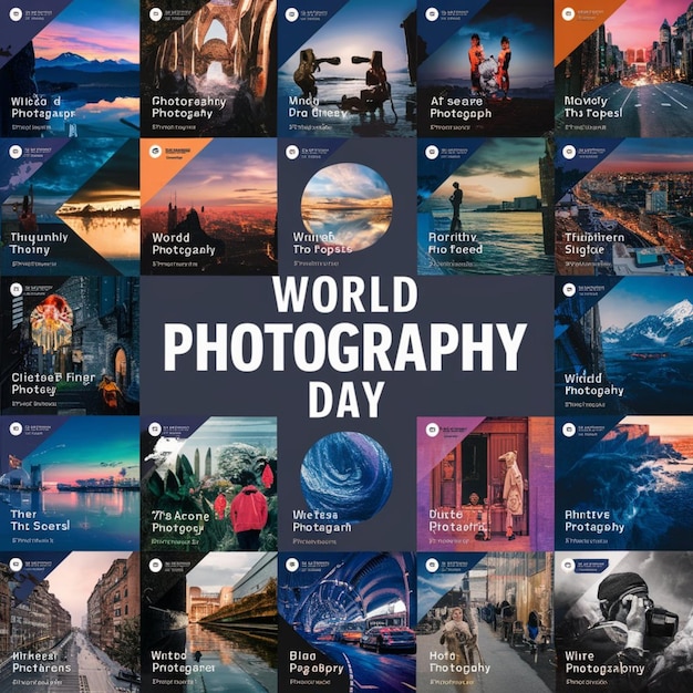 World photography day celebration templateInstagram posts collection for world photography day