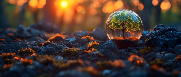 World Photography Day Colorful Easter eggs resting in green grass under a tree with a globe