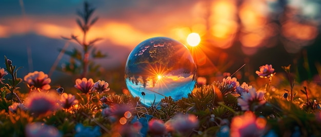 World Photography Day Colorful Easter eggs resting in green grass under a tree with a globe