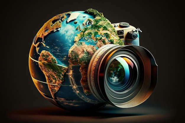 World photography day earth globe in form of camera illustration generative ai