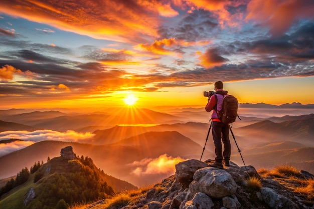 World Photography Day illustration of a cameraman capturing the sunset