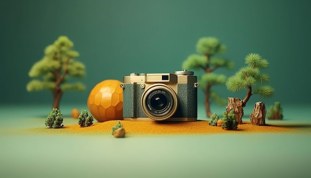 World photography day minimal objects concept about photography Camera with minimalist background