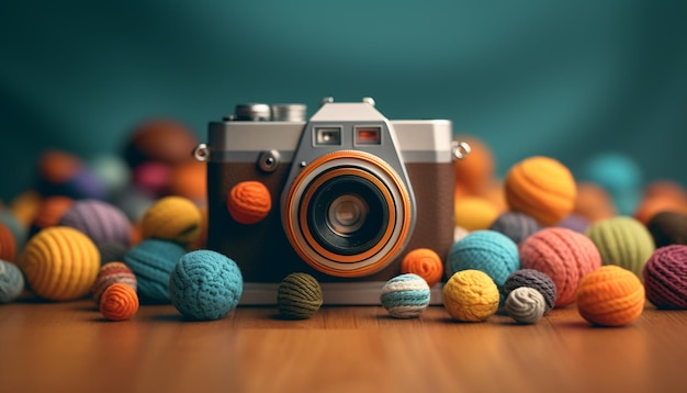 World photography day minimal objects concept about photography Camera with minimalist background