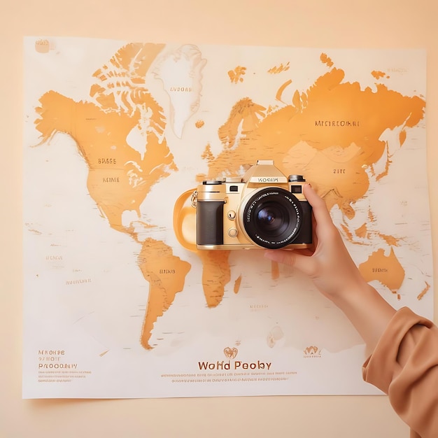 Photo world photography day with world map background