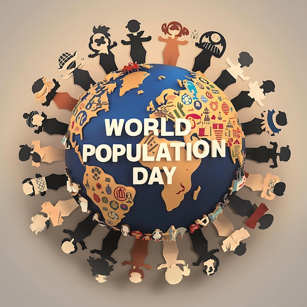 world population day illustration in paper style design