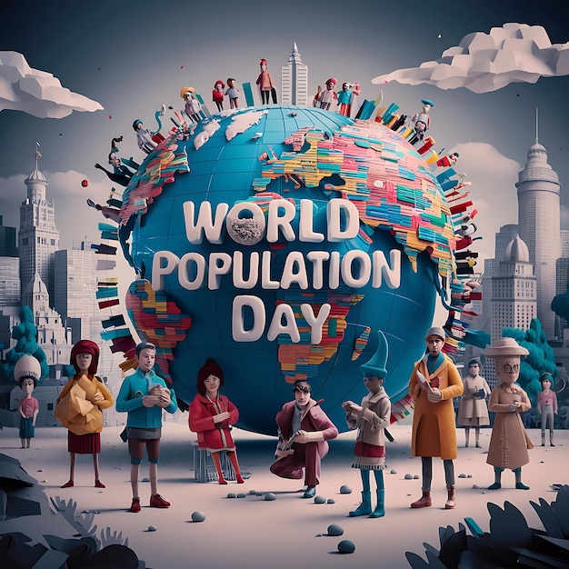 world population day illustration in paper style design