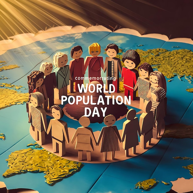 world population day illustration in paper style design