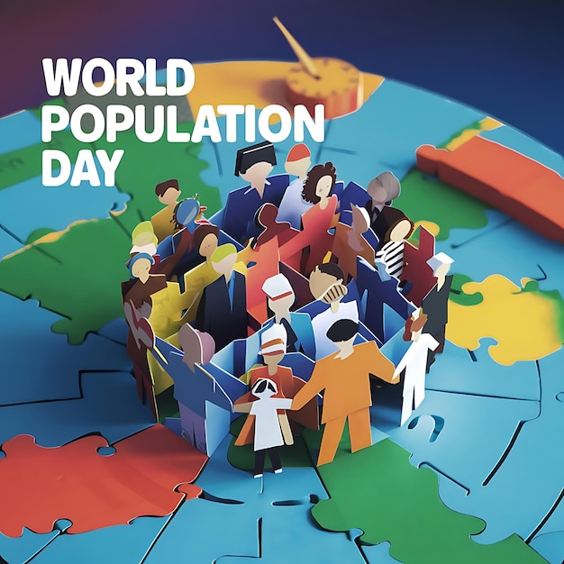 world population day illustration in paper style design