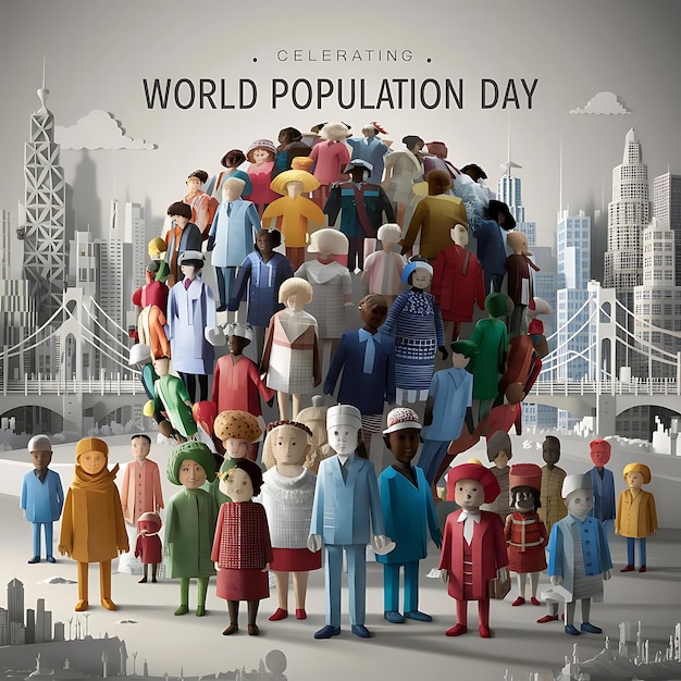 world population day illustration in paper style design