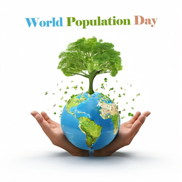 world population day a poster for World Day with a tree on the top of it