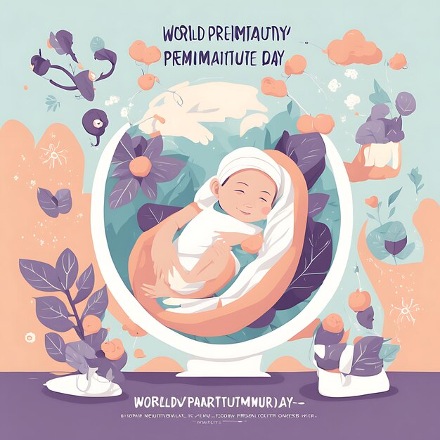 Photo world prematurity day flat illustration typography