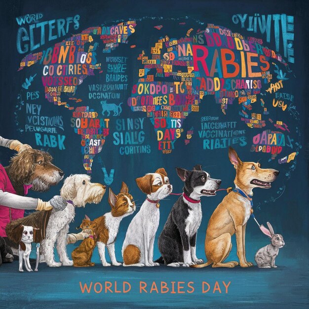 Photo world rabies day with pets being vaccinated