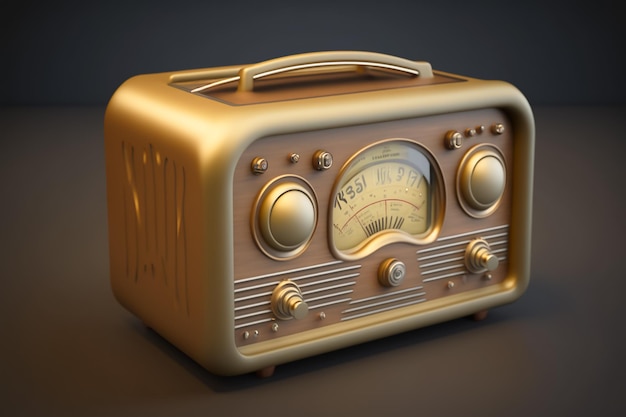 world radio day, modern vintage golden radio 3d render