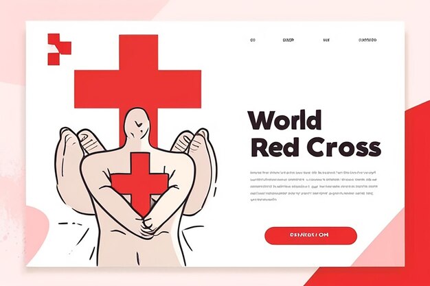 Photo world red cross day on may 8 illustration to medical health and providing blood in hand drawn for web banner or landing page templates