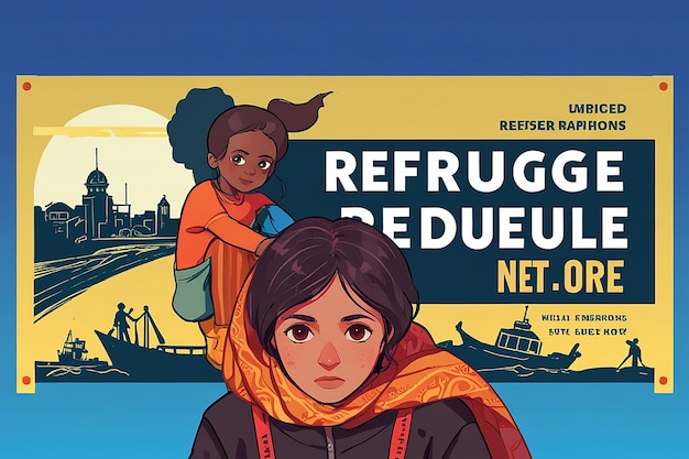 World refugee day banner campaign refugee illustration