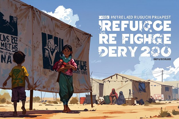 World refugee day banner campaign refugee illustration