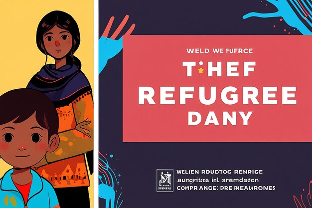 World refugee day banner campaign refugee illustration