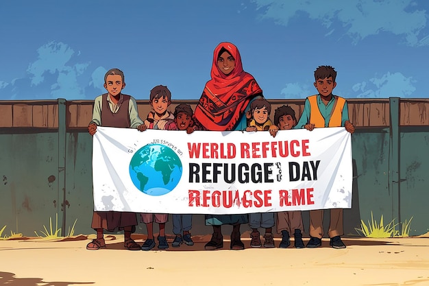 Photo world refugee day banner campaign refugee illustration