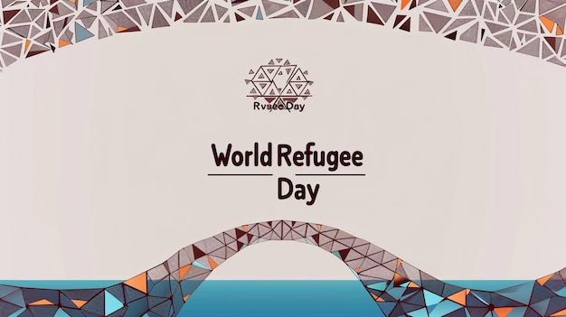 World Refugee Day depicted with a bridge made of geometric patterns in a sleek vector poster