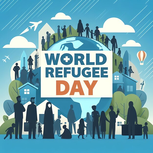 world refugee day a poster for world day with people in a circle and a blue background with people