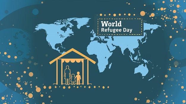 World Refugee Day represented with a family silhouette against a stylized global backdrop