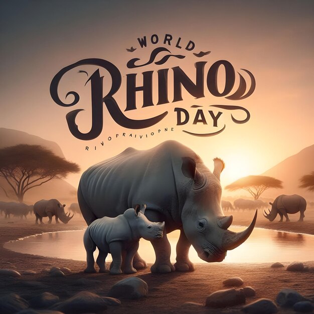 Photo world rhino day poster vector illustration