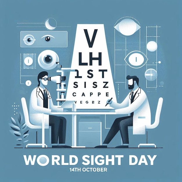 Photo world sight day invitation girl undergoing eye exam at ophthalmologist flat vector illustration