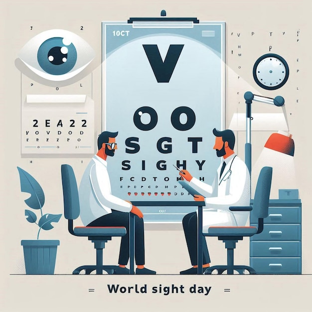 Photo world sight day invitation girl undergoing eye exam at ophthalmologist flat vector illustration