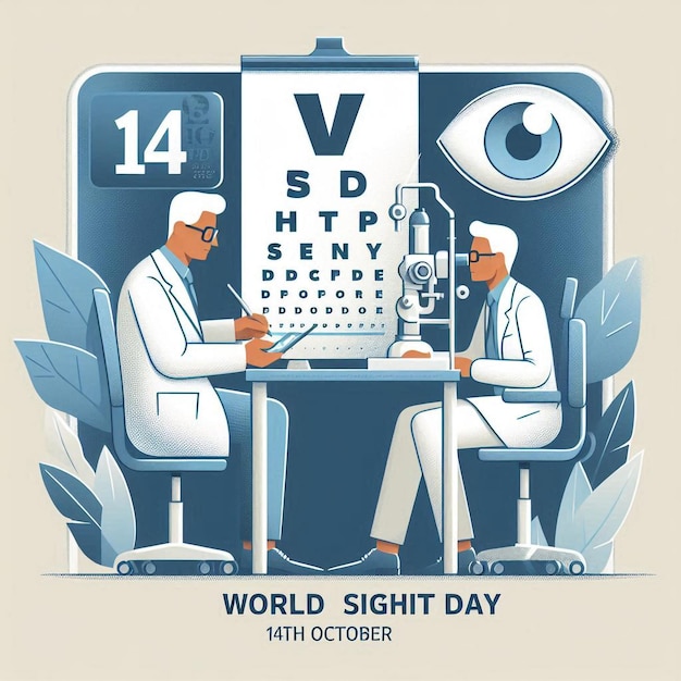 Photo world sight day invitation girl undergoing eye exam at ophthalmologist flat vector illustration