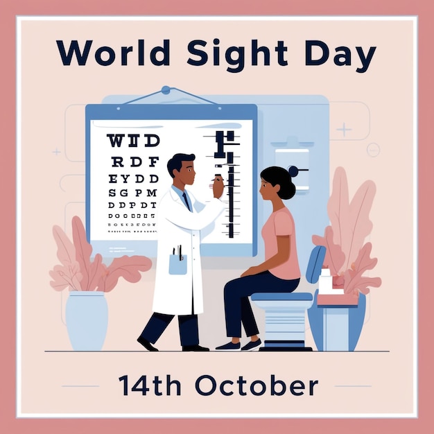 Photo world sight day invitation girl undergoing eye exam at ophthalmologist flat vector illustration