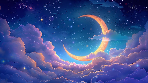 World Sleep Day moon and stars background cure autism fairy tale starry sky scene illustration