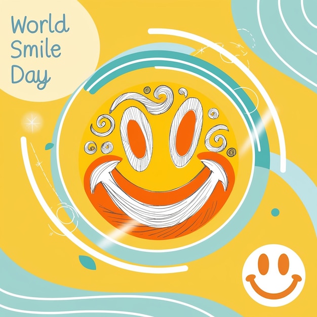 world smile day lettering on sticker on yellow background