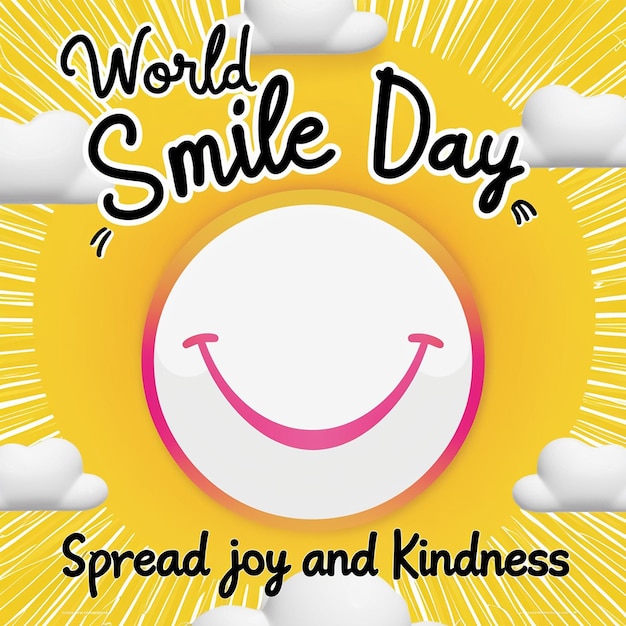 world smile day lettering on sticker on yellow background