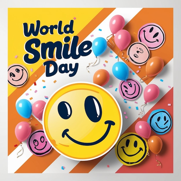 world smile day lettering on sticker on yellow background