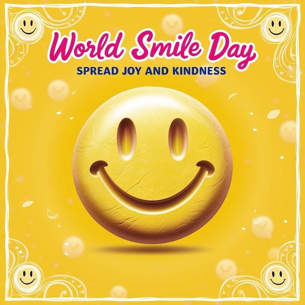 world smile day lettering on sticker on yellow background