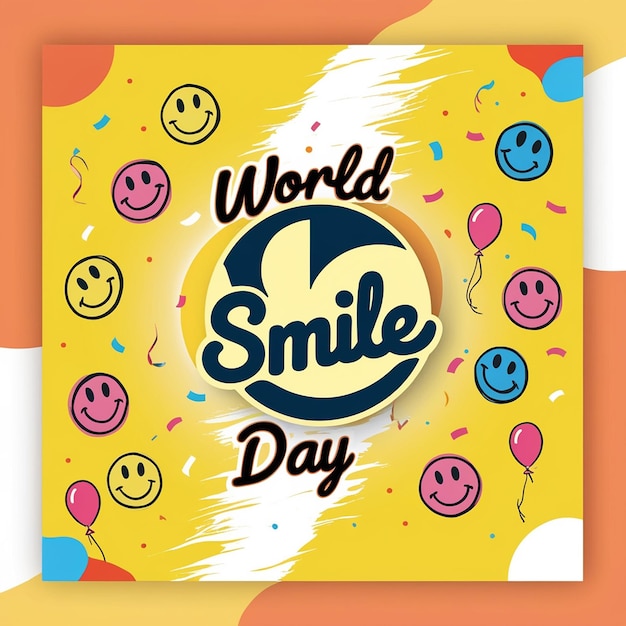 world smile day lettering on sticker on yellow background