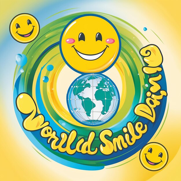 world smile day lettering on sticker on yellow background