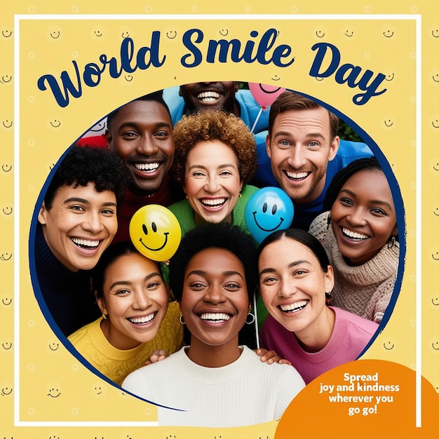 world smile day lettering on sticker on yellow background