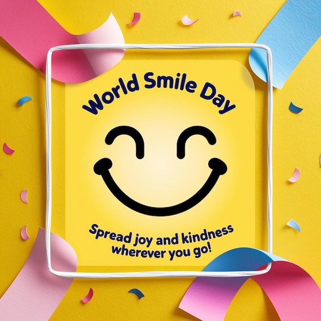 world smile day lettering on sticker on yellow background