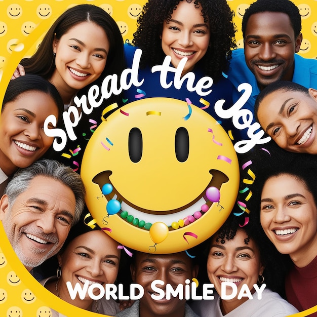 world smile day lettering on sticker on yellow background